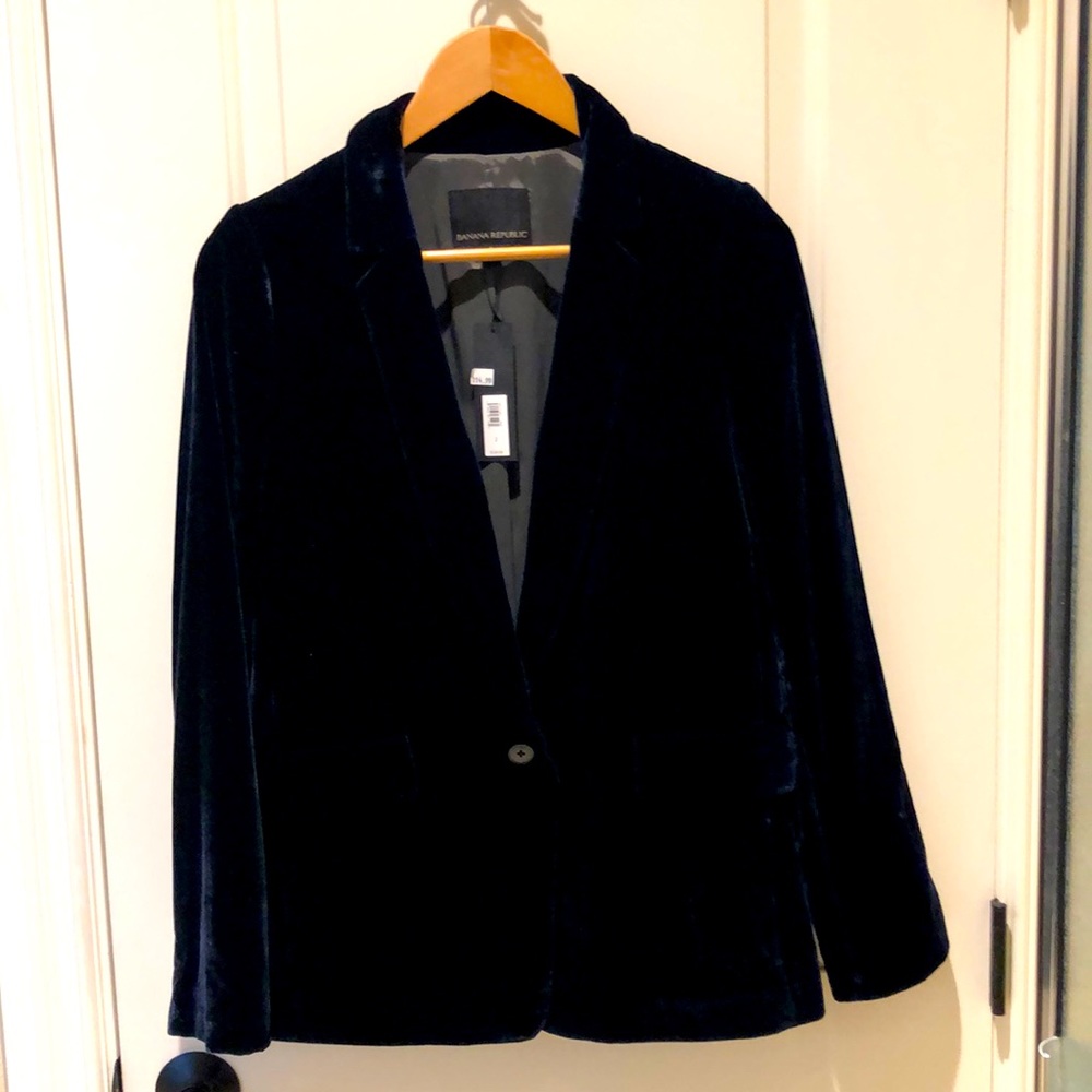 Navy blue velvet blazer